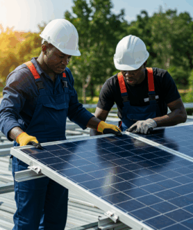 Installation de panneaux solaires 2 Installation de panneaux solaires avec des techniciens